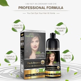 Herbishh - Champú colorante para cabello gris, champú con tinte natural para el cabello, colorea el cabello en minutos, dura hasta de 3 a 4 semanas, 500 ml, tinte de cabello 3 en 1, sin amoniaco | (marrón oscuro)
