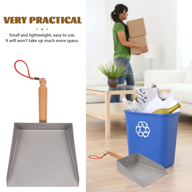 Tofficu Stainless Steel Dustpan with Wood Handle - Metal Dust