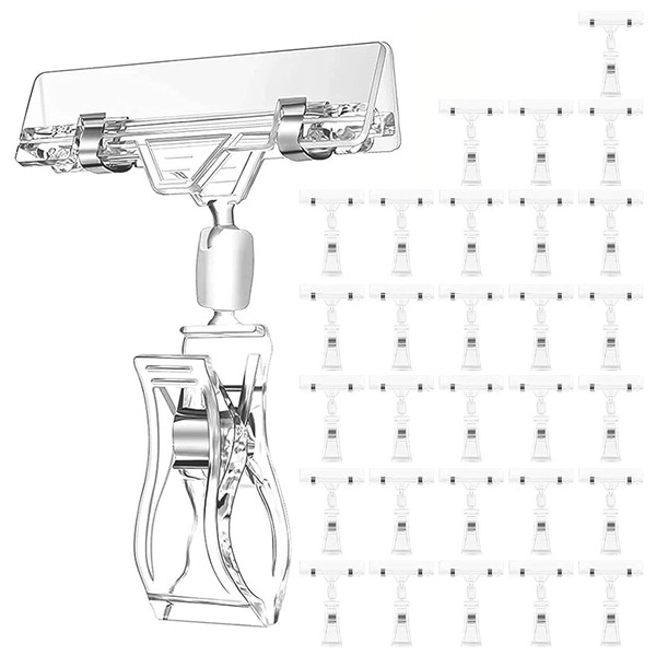 Ginobili 30 Pcs Label Holders Sign Clip, Plastic Clear Rotatable