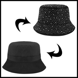 MILAKOO Party Bucket Hat Shiny Glitter Bucket Hat Bling Sparkly Holographic Hats Retro Party Cap for Men Women, A1:Rhinestone Black