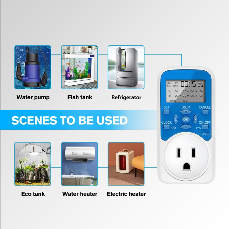 Timer Outlet, Programmable 110V/220V Pump Timer Switch, Minimum Setting by
