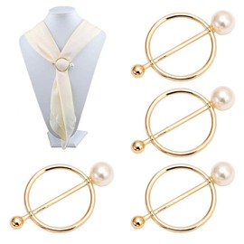 5Pcs 1 Inch Golden Alloy Pearl Scarf Buckle Round Circle Scarf Clip Silk Scarves Ring Neckerchief Clasp Wrap Holder Neck Waist T-Shirt Decoration for Women Lady Girls
