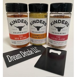 Seasoning Set, KINDERS, Pantry Assortment, The BBQ Blend, Caramelized Onion Butter, and The Steak Blend, Variety 3 pack and handy bottle opener - 4 items!