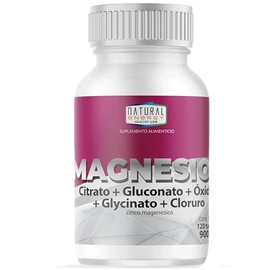 Natural Energy Magnesio 5 Fuentes 900 mg por Porción  Citrato, Gluconato, Glicinato, Óxido y Cloruro de Magnesio  120 Tabletas  Suplemento...         