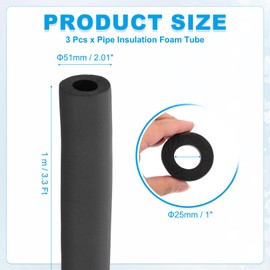PATIKIL 1" (25mm) ID x 3.3Ft x 0.51" Pipe Insulation Foam Tube, 3Pcs Pipe Cover Wrap Roll Bar Tubing for Handle Grip HVAC Air Conditioner Units, Black
