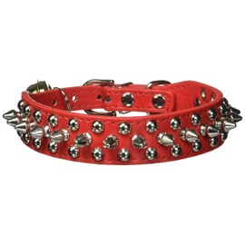 Aolove Mushrooms Spiked Rivet Studded Adjustable Pu Leather Pet Collars for Cats Puppy Dogs (Large, Red)