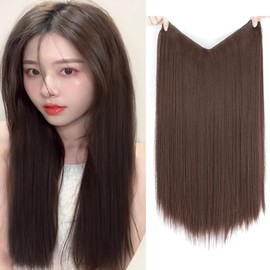 HAPVITAL Hair Extension, Hair Extension, Pin for Easy Installation, One-touch Hair Extension, Point Wig, Long, Straight Costume, Everyday, Supernatural, Cartoon Side Included (Light Brown)