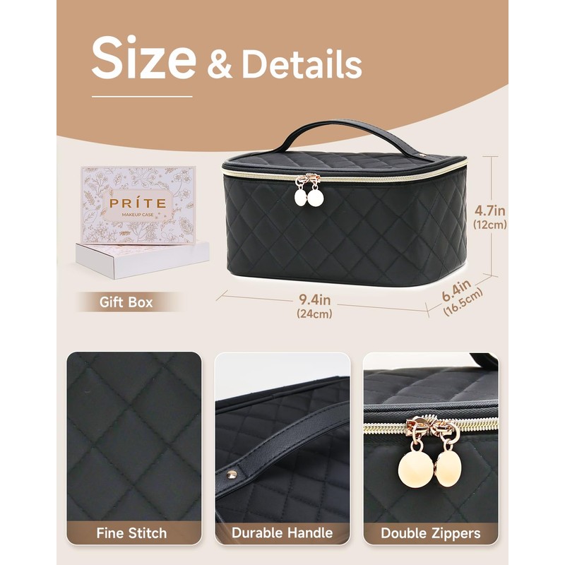 Prite Makeup Bag, Large Capacity Portable Travel Cosmetic Bag, Waterproof