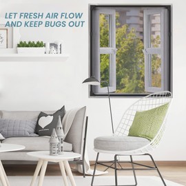 BAFLOTEX DIY Magnetic Window Screen Replacement Adjustable Mesh Screen 55"H*36"W with Magnets Fits Any Size White Frames with Grey Fiberglass Screen