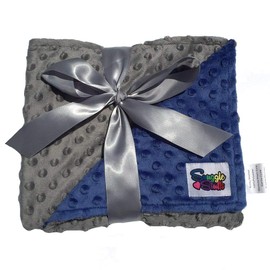 Reversible Unisex Children's Soft Baby Blanket Minky Dot (Choose Color) (Blue/Grey)