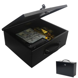 Yuanshikj Fireproof Lock Safe Box for Documents, Key Lock Steel Security with Carrying Handle, for Personal Items, Cash,Jewelry, Money, 0.38 CU, 13.2" W x 11" D x 4.5" H, Black