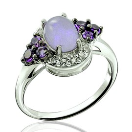 RB Gems Sterling Silver 925 Ring GENUINE GEMS Oval Cabochon 8x6 mm, RHODIUM-PLATED Finish, Classic Style (6, jade)