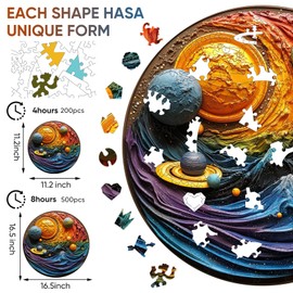 Space Puzzles for Adults 500 Pieces, Solar System Sky Wooden Jigsaw Puzzles, Royal, Unique Shape Adult Irregular Wood Puzzles Creative Gift for Adults Family Game(16.5 * 16.5 in)