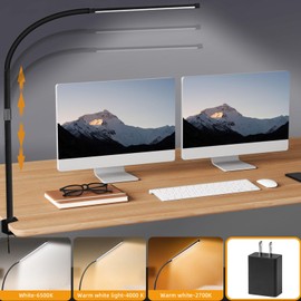 Aascending and Descending LED Desk lamp with Clamp, Eye-Caring Clip on Lights for Home Office, 3 Modes 10 Brightness, Long Flexible Gooseneck,Metal, Task Table Lamps with USB Adapter