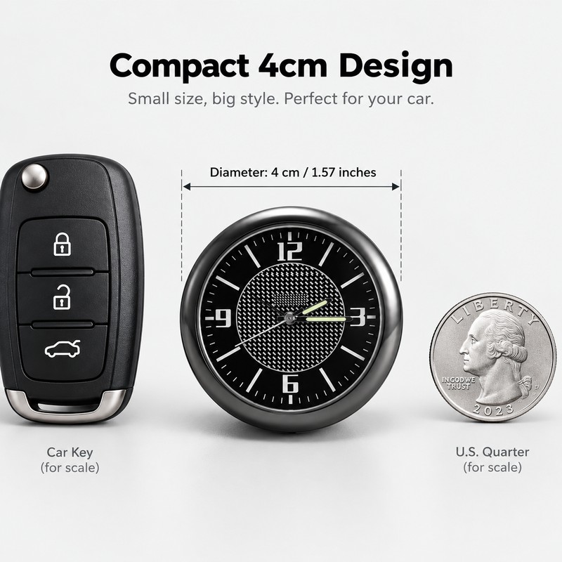Mini Car Clock Dashboard Accessory – 4cm Luminous Quartz Analog