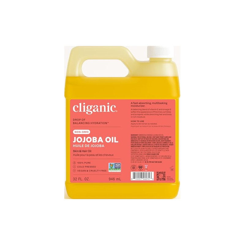 Cliganic Non-GMO Jojoba Oil Bulk 32oz, 100% Pure - Natural