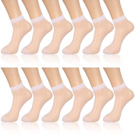 Geyoga 12 Pairs Sheer Ankle Socks Thin Nylon Transparent Ankle High Hosiery Socks Short Dress Stockings for Women(Medium,White)