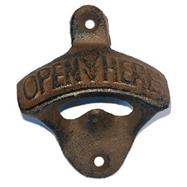 Rustic Farmhouse Wrought Iron Vintage Wall Mounted Beer Bottle Opener, Brownish