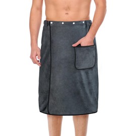Aomig Sauna Kilt Men's Grey Elastic Thickened Bath Towel Adjustable Size Snap Bath Towel Kilt Men's Large Quick Drying Sauna Towel for Gym Shower Sauna Spa Beach (80 x 150 cm)