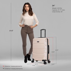 DUKAP SENSE Hardside Luggage with Spinner Wheels | 24 in Durable Lightweight Medium Checked Suitcase for Travel | Zipper Clouser Suit Case with Gel Handles and Trolley | Champagne
