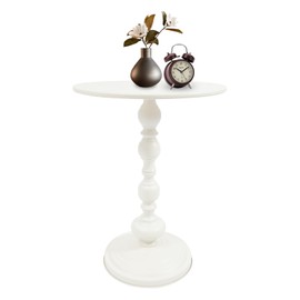 QUSKLISU End Table, Vintage Metal Side Table, 15.7 x 20.5 Inch Sofa Round Side Table Nightstand Decorative Small Accent Pedestal Table for Living Rooms, Bedroom, Bars, Office, Corners (White)