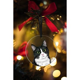 WIRESTER Adornos colgantes para árbol de Navidad, fiestas, coche, hogar, decoración de oficina, grande, acrílico de 3 pulgadas, listo para colgar, lindo gato de esmoquin blanco y negro
