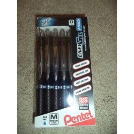 EnerGel 12 PENTEL EnerGel PRO BLUE FRAUD PROOF INK Gel Pens 0.7 mm BLACK Silver Barrel