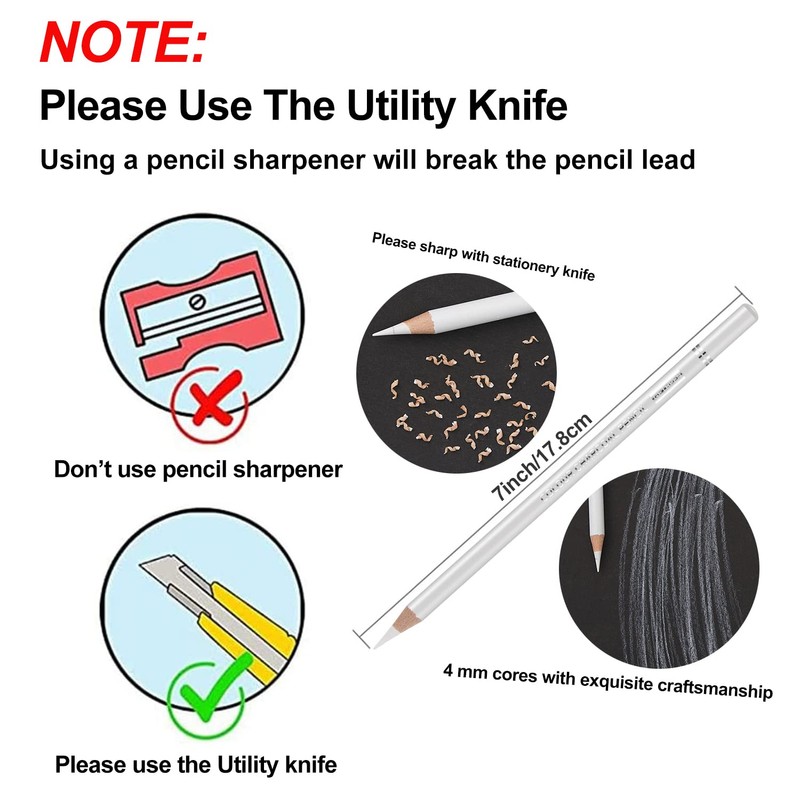 GETHPEN Professional White Charcoal Pencils Set - 6 Pieces Sketch