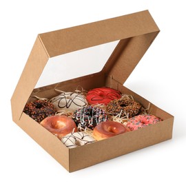 Fit Meal Prep [25 Pack Pie Boxes With Window 12x12x2.5 Kraft Pastry Boxes Auto-Popup Cardboard Gift Packaging for Cupcake, Cookies Treat Box for Party, Christmas, Valentines Day