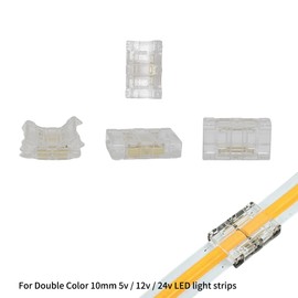 Clearhill 10mm 3Pin 20Pcs Transparent Solderless LED Light Strip Connectors,Strip to Strip Connectors,for Double Color 5V/12V/24V LED Strips,No Soldering Required,Secure Connection.