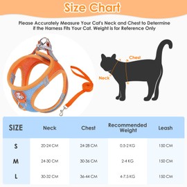 SlowTon Cat Harness and Leash Set, Escape-Proof Adjustable Cat Vest Harness and Leash Breathable Soft Cat Chest Harness with Reflective Strips, Easy to Wear Cat Harness for Walking and Traveling