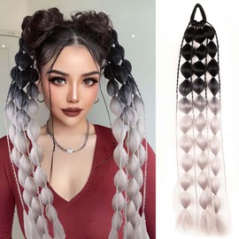 Colored Bubble Ponytail Extension with Hair Tie Long Colored Hair Extensions for Girls Crazy Hair Accessories for Women for Festival Rave (Black to Grey, 24 Inch (Pack of 1))