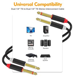 HOSONGIN Dual 1/4 inch TS to Dual 1/4 inch TS Stereo Interconnect Insert Cable, PVC Jacket Gold-Plated Plug Double Shielding Cable, 10 Feet