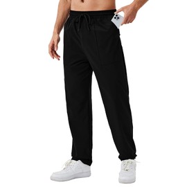 Yuerlian Men's Lightweight Sweatpants Open Bottom Sweat Pants for Men Straight Leg Gym Sweatpants Lounge Pants with Pockets Black