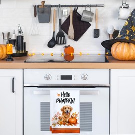 Bencailor 6 Pcs Fall Kitchen Towels Fall Pumpkins Maple Leaf Fall Dish Towels Reusable Thanksgiving Bathroom Hand Towels Autumn Absorbent Tea Towels, 15.75 x 23.62 Inch(Puppy)