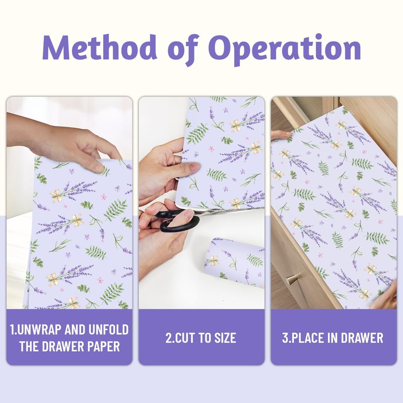 SCENTORINI Shelf Liners for Kitchen Cabinets Non-Adhesive, Lavender Scented Drawer