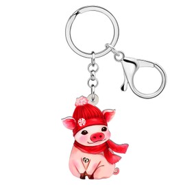 NEWEI Cute Acrylic Pink Pig Keychain for Women Kids Car Keys Charms (Christmas B)