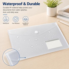 10 Pack Clear Folders for Documents Plastic Folders with Label Pockets, Waterproof Poly File Folders, Plastic Envelopes with Hook and Loop Closure, Letter Size/A4 for Teacher School Office Home
