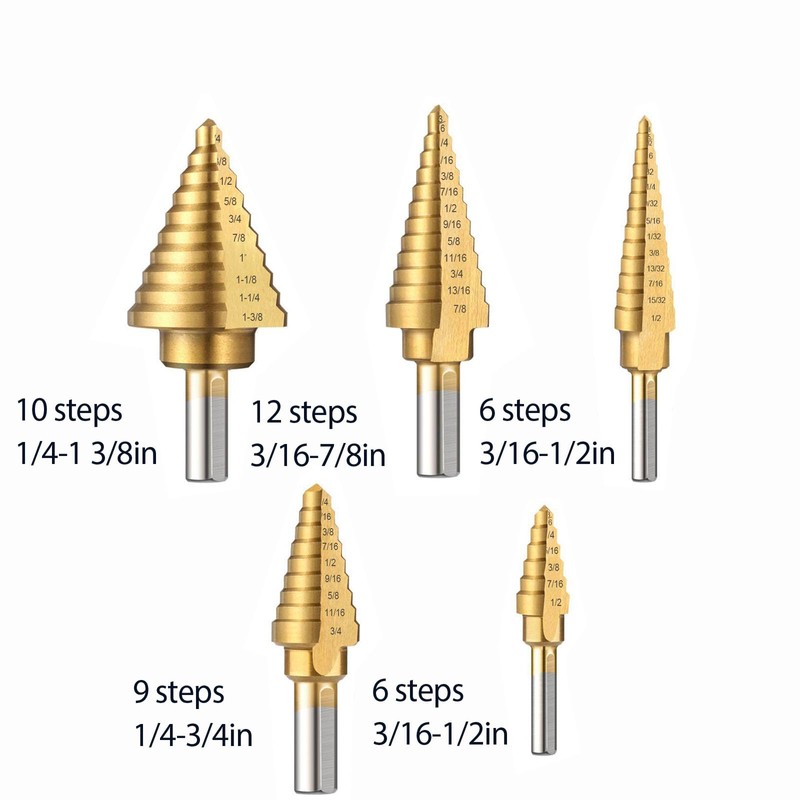 5 PCS Step Drill Bit, Automatic Center Punch, 50 Size
