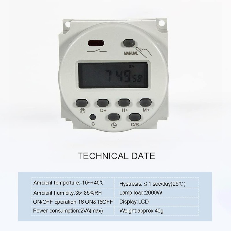SagaSave Programmable Timer Switch, 220V Electric Weekly Digital Timer with