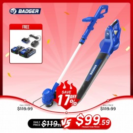 Wild Badger Power 20V Weed Wacker & Leaf Blower, Electric with 2 * 2Ah Battery & Charger