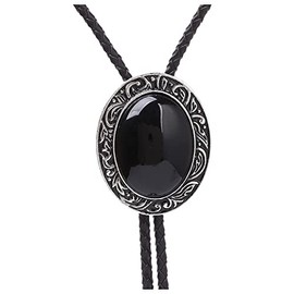 Himongoo Big Black Agate Bola Bolo Tie for Men Women Leather Rope Wedding Necklace Western Cowboy Necktie (Big Black Agate)