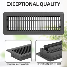 2 Pack Floor Vent Covers 4x14, Easy Adjust Air Supply Lever Grey Floor Registers, Heavy Duty Steel Vent Covers for Home Office Floor Vents,Rust Proof Finish, Grey