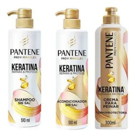 Rutina Pantene Keratina Sal Shampoo Acondicionar Crema