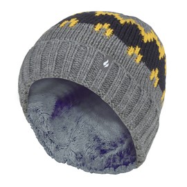 HEAT HOLDERS - Boys' Winter Knitted Plush Hat, Pebble Melange / Gold / Navy