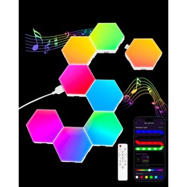 JIMIMORO JIMIMORO 8 Pack Hexagon Light Panels -Cool Music Sync RGB Hexagon LED Lights Gaming Lights with APP & Remote Control Wall Lights Gift for Home Decor, Living Room, Bedroom,Gaming Room, Kids, Adults