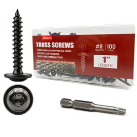 Allkeen (100 pcs) #8×1" T20 Torx Head Wood Screws Self Tapping Black Truss Screws Ruspert Coated