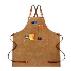 Chef Apron for Men Women with 3 Pockets Cross Back Resistant Work Apron for Cooking Kitchen/Cafe/Hair Salon Work (Brown)