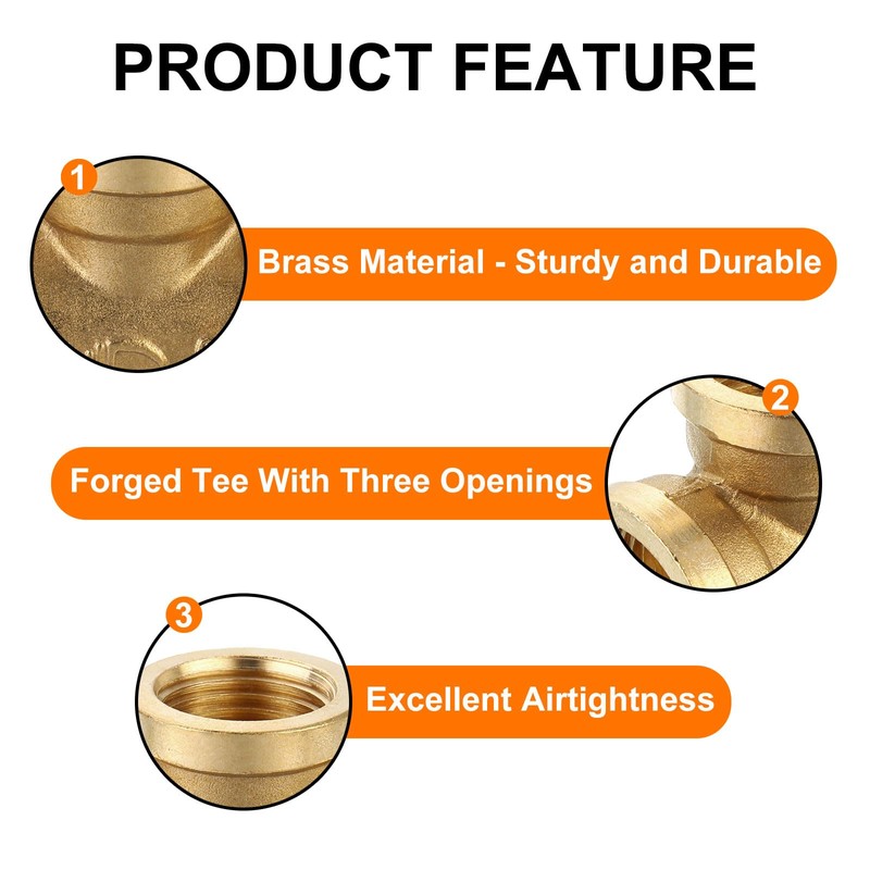 QUARKZMAN Brass Tee Pipe Fitting, 3/4" x 1/2" x 3/4"