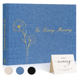 Lanpn Funeral Guest Book for Loving Memory, Linen Memorial Service Registry Guest Book, Funeral Favors Sign in Books for Guests, Celebration of Life Memory Book for Funeral with Table Sign, Blue